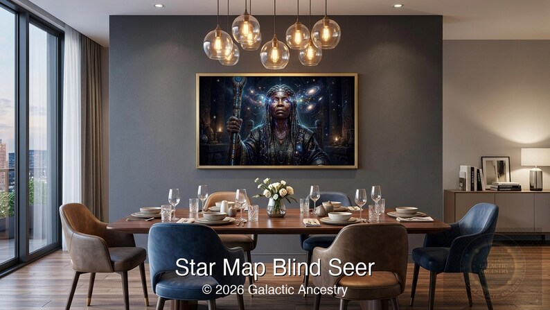 4K Afrofuturist digital art: Star Map Blind Seer — Galactic Ancestry. Black art instant download print.
