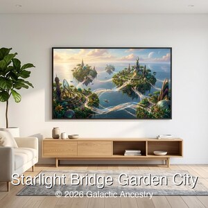4K Afrofuturist digital art: Starlight Bridge Garden City — Galactic Ancestry. Black art instant download print.