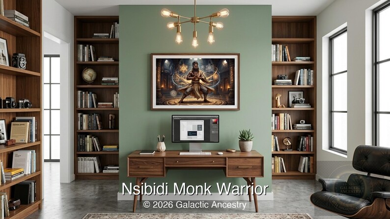 4K Afrofuturist digital art: Nsibidi Monk Warrior — Galactic Ancestry. Black art instant download print.