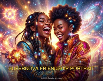Supernova Friendship Portrait | 4K Afrofuturist Digital Art Print | Instant Download | Black Art | Afrocentric Wall Decor