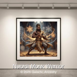 4K Afrofuturist digital art: Nsibidi Monk Warrior — Galactic Ancestry. Black art instant download print.