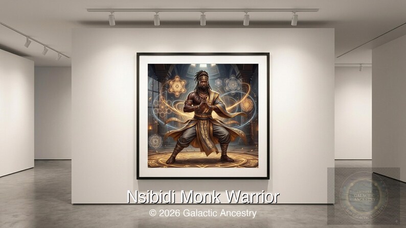 4K Afrofuturist digital art: Nsibidi Monk Warrior — Galactic Ancestry. Black art instant download print.