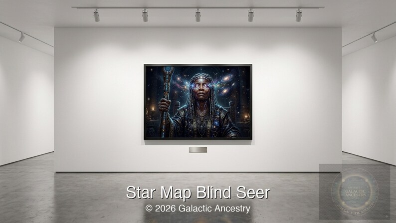 4K Afrofuturist digital art: Star Map Blind Seer — Galactic Ancestry. Black art instant download print.