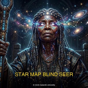 4K Afrofuturist digital art: Star Map Blind Seer — Galactic Ancestry. Black art instant download print.