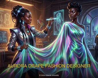 Lámina artística de diseñador de moda afrofuturista / Aurora Drape, arte negro (descarga digital 4K)