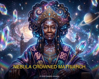 Nebula Crowned Matriarch | Galactic Ancestry | 4K Afrofuturist Art