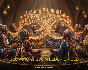 Glowing Wisdom Elder Circle | 4K Afrofuturist Digital Art Print | Instant Download | Black Art | Afrocentric Wall Decor