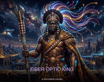 Impresión Fiber Optic King / Arte digital afrofuturista 4K (Descarga instantánea)
