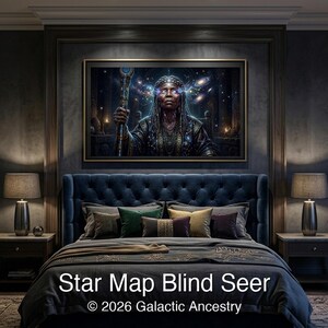 4K Afrofuturist digital art: Star Map Blind Seer — Galactic Ancestry. Black art instant download print.