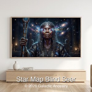 4K Afrofuturist digital art: Star Map Blind Seer — Galactic Ancestry. Black art instant download print.