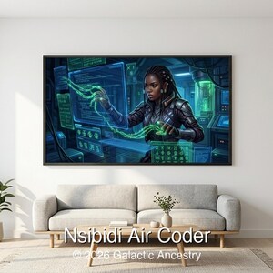4K Afrofuturist digital art: Nsibidi Air Coder — Galactic Ancestry. Black art instant download print.