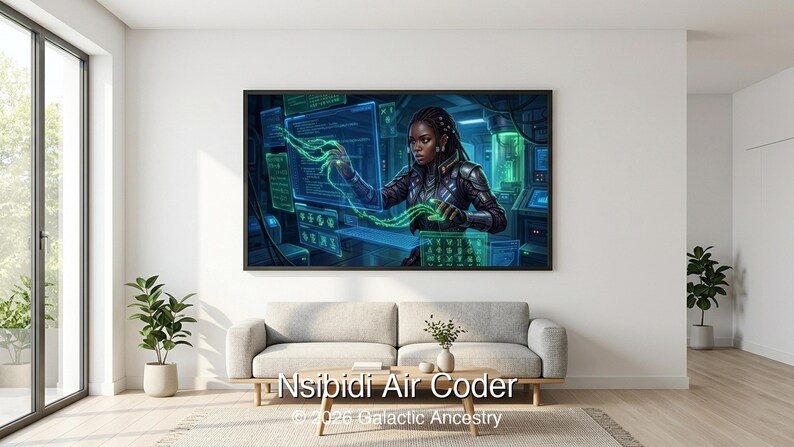 4K Afrofuturist digital art: Nsibidi Air Coder — Galactic Ancestry. Black art instant download print.