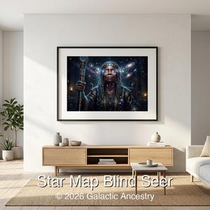 4K Afrofuturist digital art: Star Map Blind Seer — Galactic Ancestry. Black art instant download print.