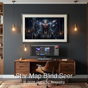4K Afrofuturist digital art: Star Map Blind Seer — Galactic Ancestry. Black art instant download print.