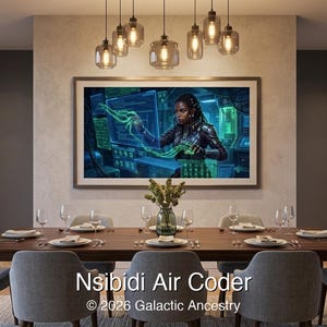 4K Afrofuturist digital art: Nsibidi Air Coder — Galactic Ancestry. Black art instant download print.