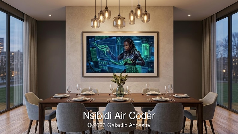 4K Afrofuturist digital art: Nsibidi Air Coder — Galactic Ancestry. Black art instant download print.