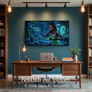 4K Afrofuturist digital art: Nsibidi Air Coder — Galactic Ancestry. Black art instant download print.