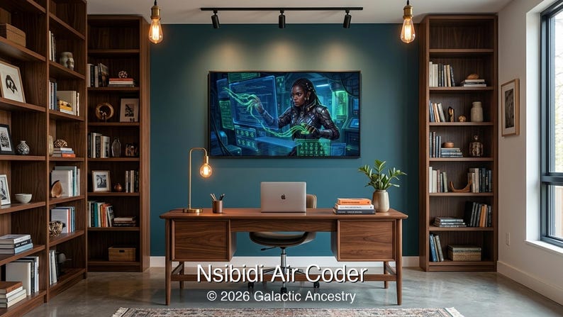 4K Afrofuturist digital art: Nsibidi Air Coder — Galactic Ancestry. Black art instant download print.