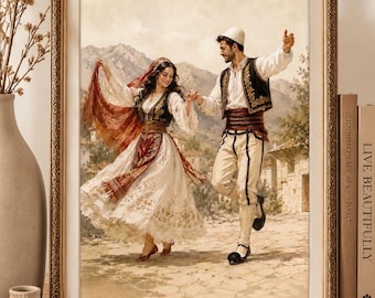 Albanian Folk Dance Couple Print | Traditional Balkan Cultural Wall Art (Digital Download)