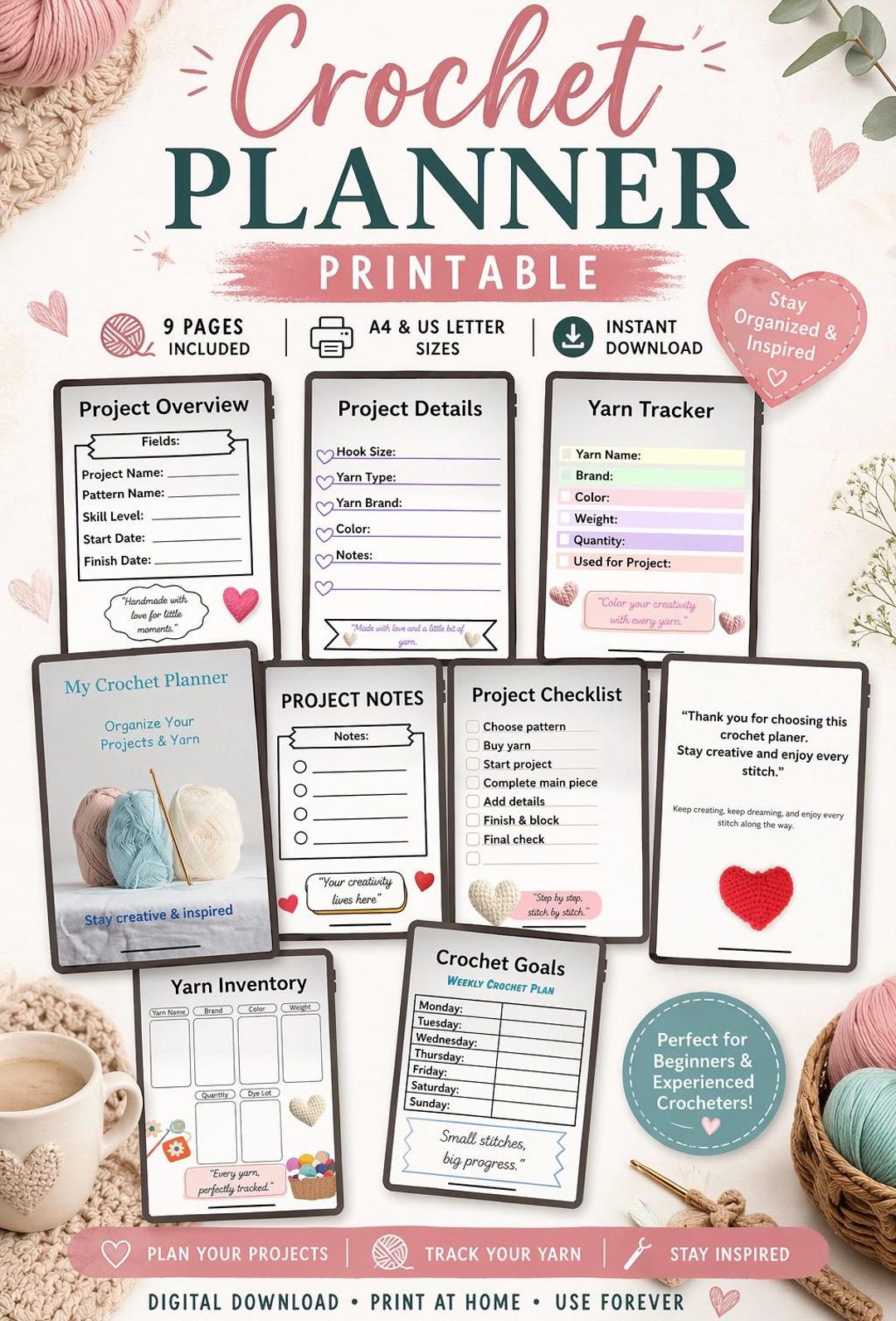 Crochet Planner Printable, Project Tracker, Yarn Inventory (digital ...