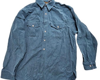 Eddie Bauer Mens Vintage Teal Blue Cotton Canvas Outdoor Outfitter Shirt XL *