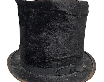 Antique Black Fur Top Hat Mens Formal Victorian Era Style