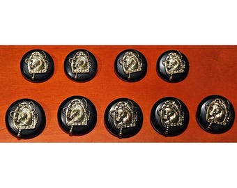Lauren Ralph Lauren Equestrian Horse Head Blazer Buttons Black Gold Set of 9 *