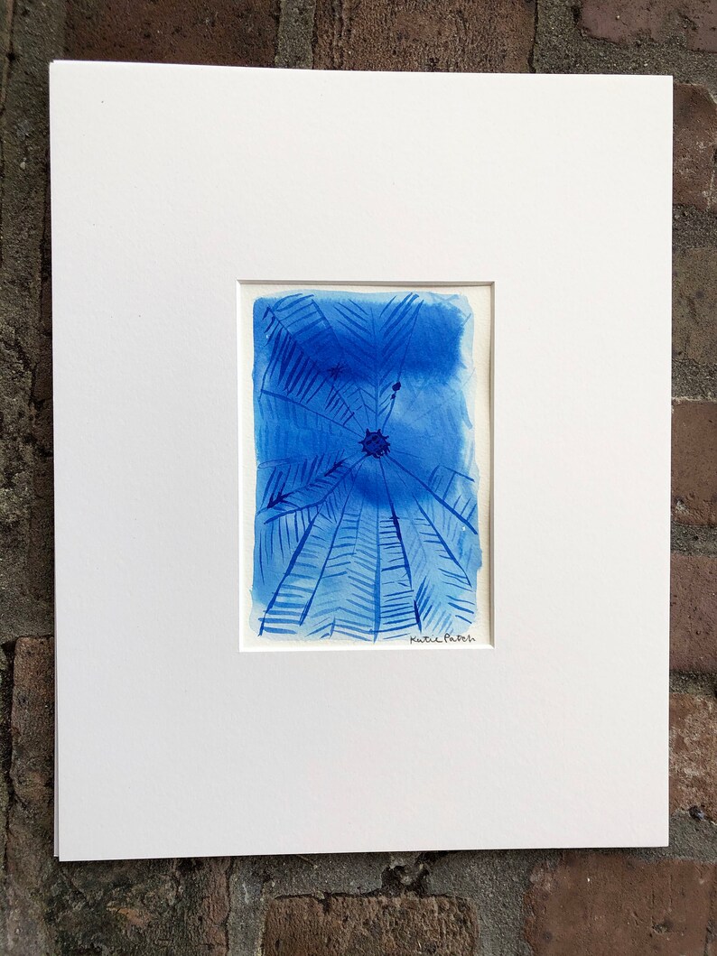 Original Spider Web Blue Ink Painting 5x7