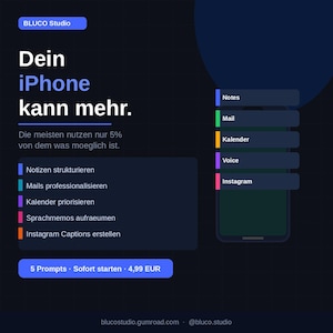 iPhone、iPad、Mac用AIスターターキット – 5つのプロンプト（ドイツ語） | ChatGPT Claude | PDF即時ダウンロード
