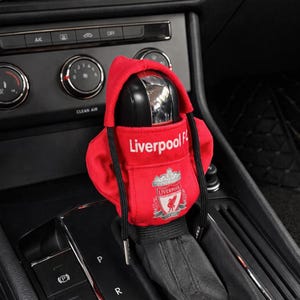 Op Liverpool geïnspireerde hoodiehoes versnellingspook, autoaccessoire voetbalfan, autoaccessoire Liverpool, cadeau voetbalfan