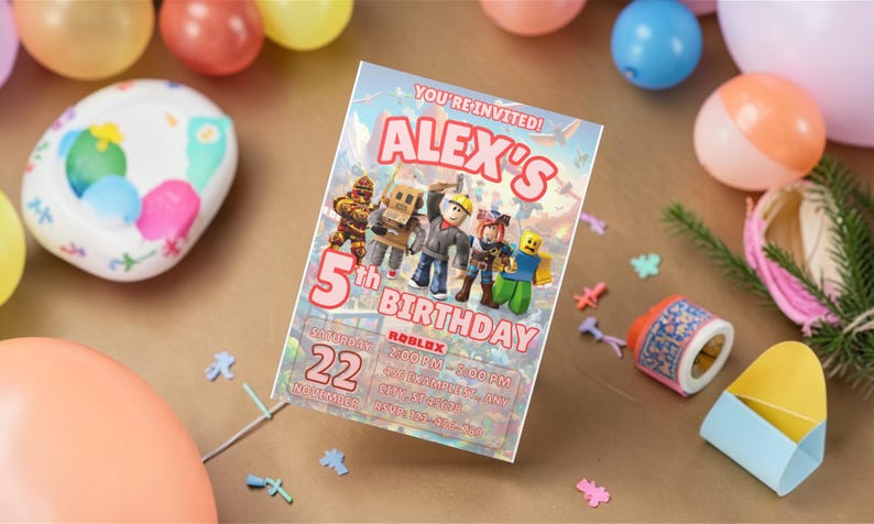 Roblox Birthday Invitation, Editable Canva Gamer Party Invite (digital ...