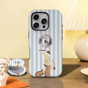 Mobilskal med kustmotiv, discoboll och västerländska stövlar, blårandigt för iPhone 17 16 15 14 13 12 11 Pro Max, Samsung Galaxy S26 S25 S24 Ultra