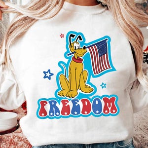 4th of July PNG, Pluto Clipart, Patriotic Disney PNG, USA Letters Png, Red White Blue Design, Independence Day Png, Fireworks Party Clipart