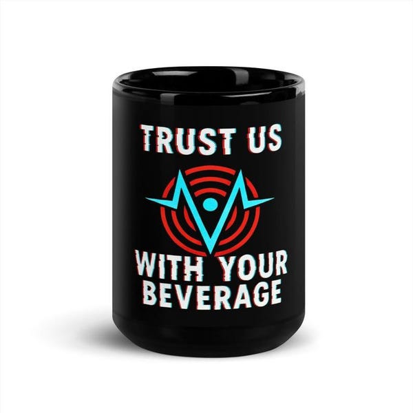 Hazbin Hotel Mug-Trust Us with Your Beverage  The Vees Vox, Velvette, Valentino RadioStatic