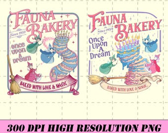 Fauna Bakery Once Upon A Dream File Digital Printable, Disney Fairy Flora Fauna PNG, Retro Disney Bakery Top PNG