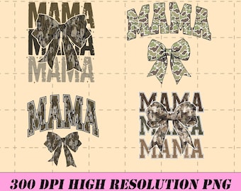 Hunting Mama Camo Bow PNG, Retro Distressed Sublimation Design (Digital Download)