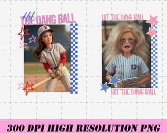 Hit The Dang Ball Baseball Mom Png, Game Day Softball Png, Distressed Doll Face Meme