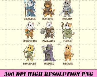 Dungeons And Cats PNG, DnD Cat png, Funny Role Playing Game Shirt Design, Tabletop RPG Digital Download, Fantasy Cat Tee Graphic