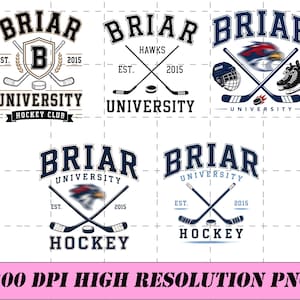 May include: A selection of hockey-themed logos with the text "Briar University" and "Hockey Club." Designs include crossed hockey sticks, pucks, and team-related graphics. The logos are in shades of blue, black, and white, with the text "300 DPI HIGH RESOLUTION PNG" at the bottom.