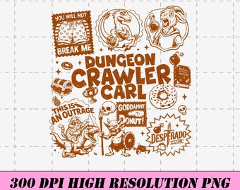 Dungeon Crawler Carl PNG | Vintage Doodle Collage Shirt | Fantasy Book Series Fan Sublimation