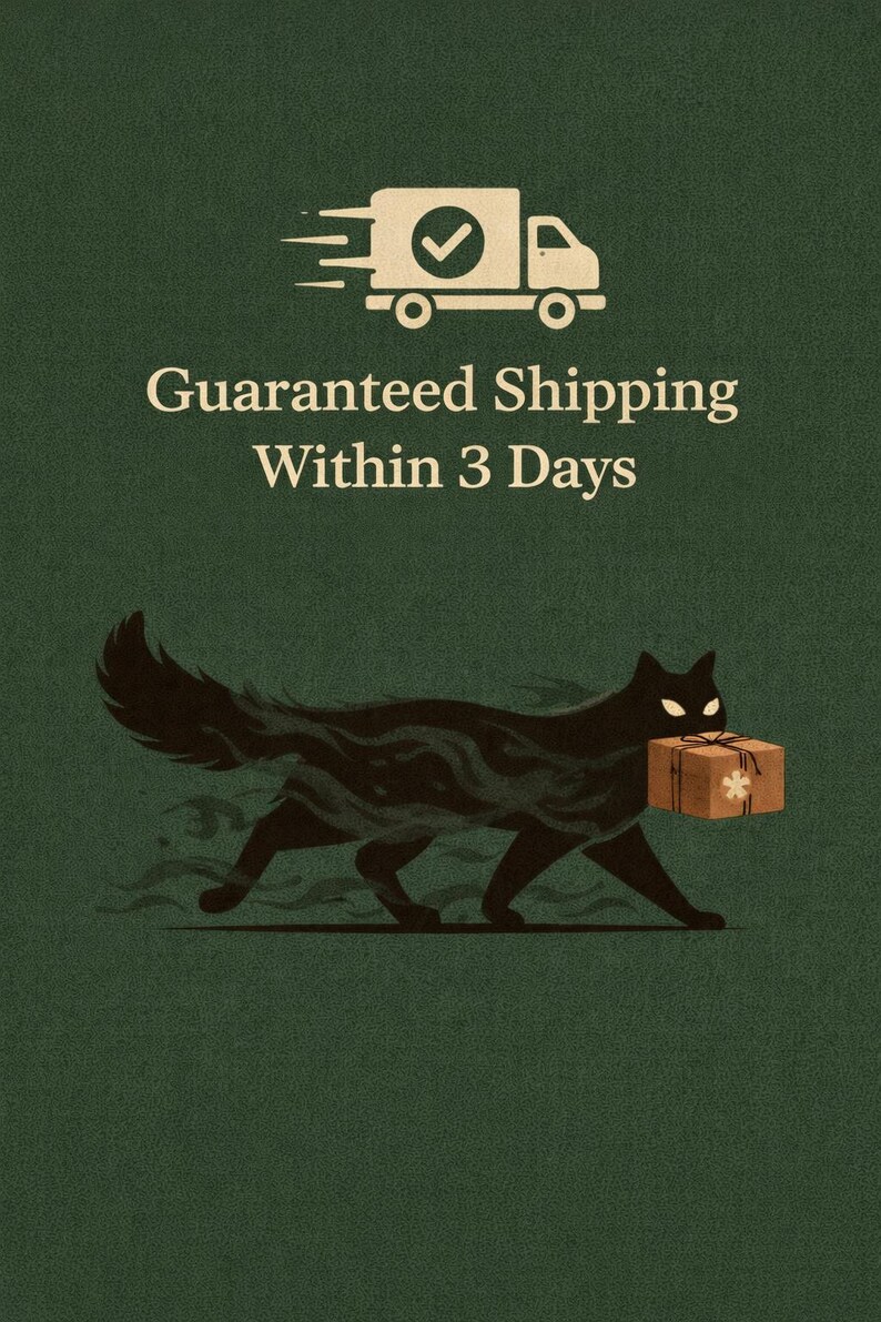 May include: Illustration of a black cat carrying a package with a floral design. The image includes the text "Guaranteed Shipping Within 3 Days" and a graphic of a delivery truck with a checkmark.