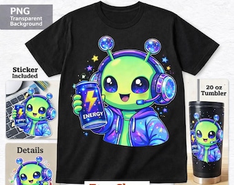 Paquete de 5 imágenes PNG de videojuegos con temática de alienígenas kawaii, 5 diseños, imágenes prediseñadas para sublimación (descarga digital)