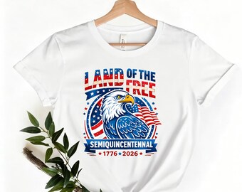 1776-2026 Patriotic Eagle Tee, "Semiquincentennial" American Flag Print White Crew Neck Shirt，USA 250th Anniversary Eagle Tee
