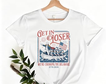 White Graphic Shirt With Funny Washington Crossing Print, Humorous Fourth of July Patriotic Design, Anniversary Style For Summer  Wear