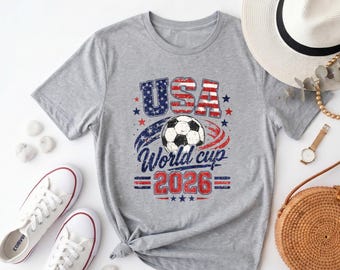Retro USA 2026 World Cup Tee, American Flag Distressed Soccer Casual Crew Neck，World Cup 2026Fan Casual Crew Neck， Fan Casual Crew Neck Top
