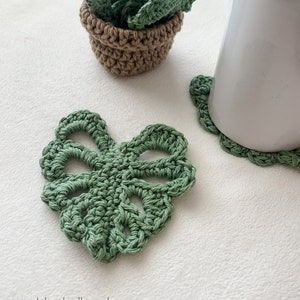 Crochet Monstera Leaf Coasters with Pot