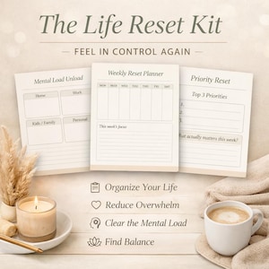 Life Reset Kit | Overwhelmed Mom Planner | Mental Load Planner | 7 Day Reset System | Get Your Life Together Printable | Self Care Planner
