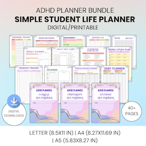 Utskrivbar ADHD-studentlivsplanerare, studieplanerare för högskola/universitet (digital nedladdning)