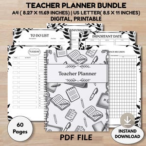 Printable Teacher Planner Bundle-Education Assignment Tracker-Dated/Undated Monthly Calendar-Students Class List-Educator Teaching Templates