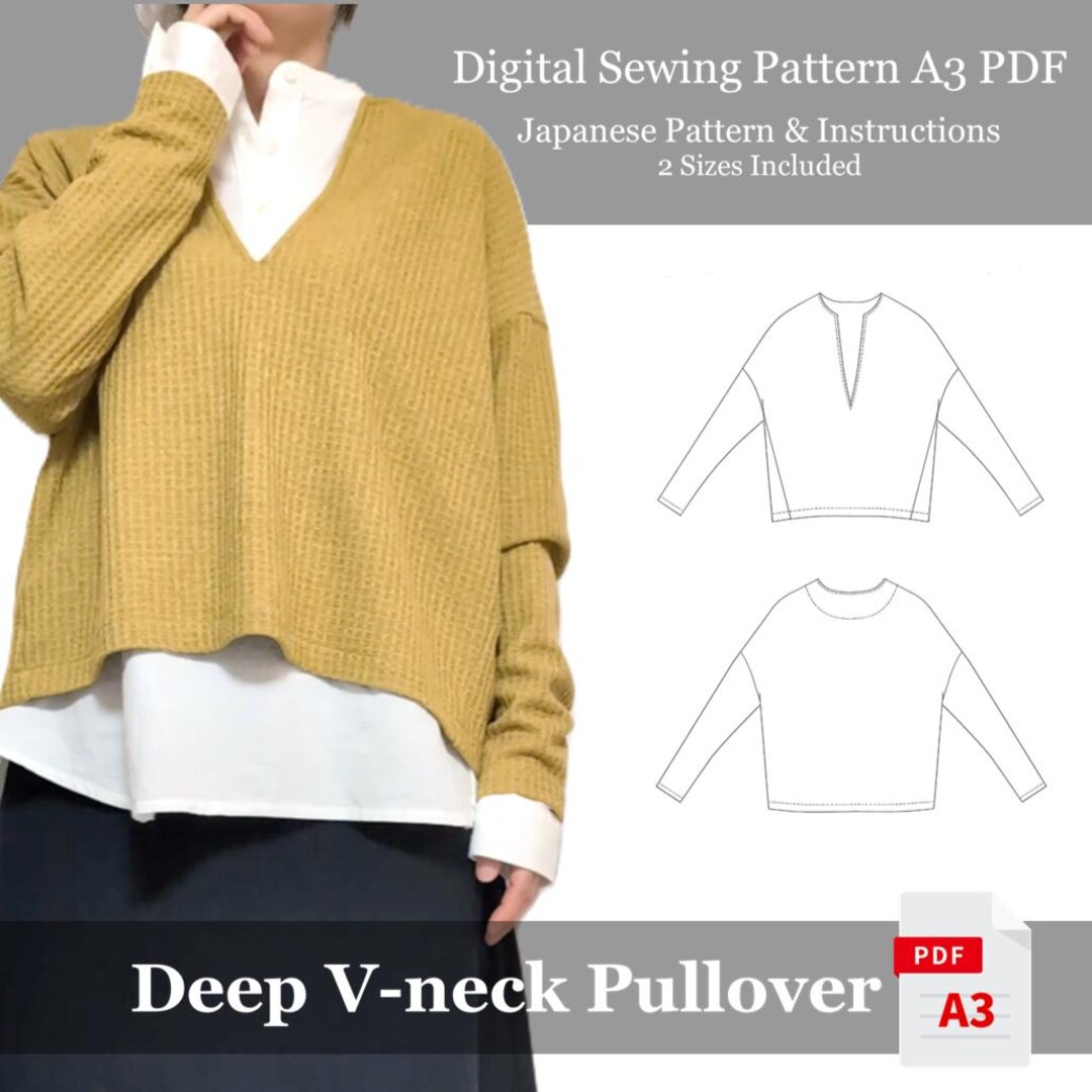 Women's Deep V-neck Pullover Sewing Pattern PDF - 2 Sizes - Stylish ...